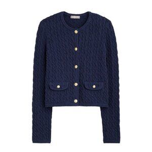 J. CREW *NWOT* Odette Cable-Knit Sweater Lady Jacket in Cotton Boucle Navy XXS